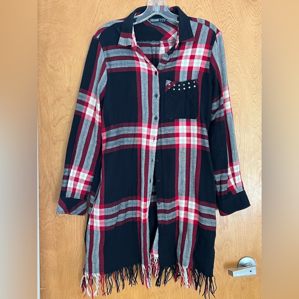 Zara Women Plaid Shirt Dress with Pockets - Black, Red, and White